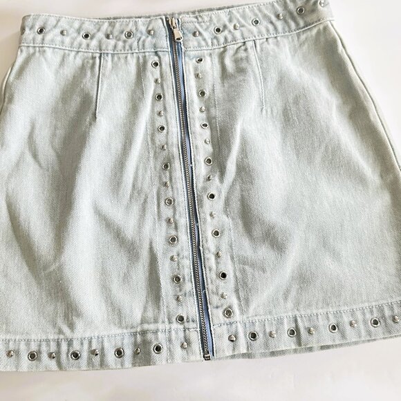 Women's Pacsun Size 27 Light Blue Distressed Zipper Down Denim Jean‎ Skirt - Picture 1 of 7